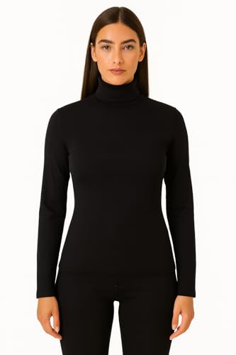 Womens Classic Turtleneck Long Sleeve Top Fitted Style Available in Red White Black (UK Alpha S Regular Regular Black)