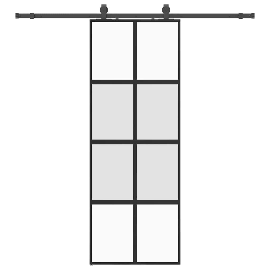 Puerta corredera con herrajes negro 76x205 cm vidrio templado, puerta corredera vidrio