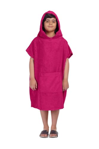 ALLEN & MATE 100% Cotton Kids Changing Robe Surf Poncho, Safety Certified Oversized Hooded Wearable Towel for Boys & Girls (Pink)