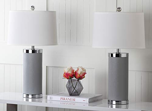 Safavieh Lighting Collection Modern Column Grey Faux Leather 26-Inch Bedroom Living Room Home Office Desk Nightstand Table Lamp Set Of 2 (Led Bulbs Included) #TOP6
