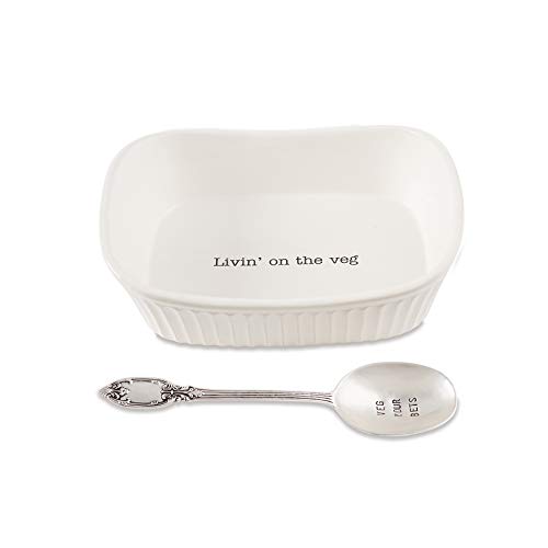 Mud Pie Farmhouse Inspired Set with Spoon Vegetable Serving Dish, One size, White