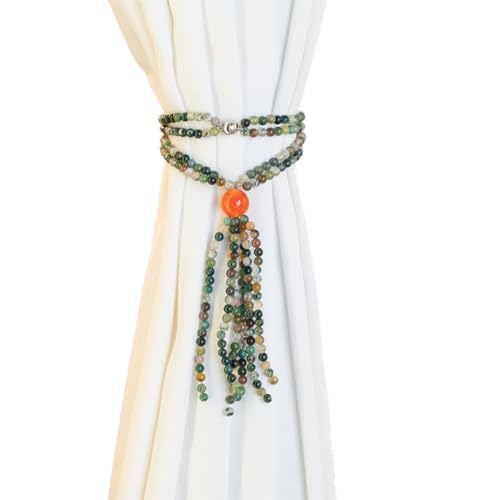 Magnetic Curtain Tiebacks,1 Pack Colorful Agate Tassel Curtain Drapery Holdbacks, Boho Curtain Ties for Home Office Decorative (Indian Agate)