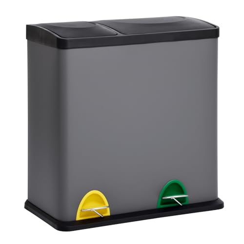 SVITA TC2Combo35 Mülleimer 35Liter Grau kombiniert 12L+23L doppelt Abfalleimer Küchen-Eimer 2er- Mülltrennung Treteimer