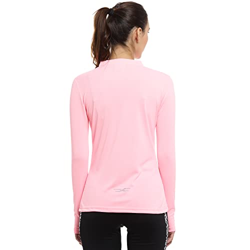 Image of PINACOLADA Women's Midnight Black Basic Activewear T-Shirt for Casual Wear | Mock Neck | Long Sleeve | Half-Zipper Closure | Polyester Jersey T-Shirt Crafted with Comfort Fit for Everyday Wear