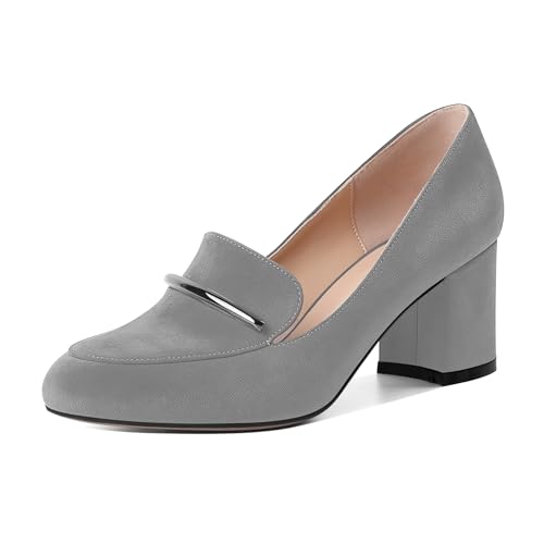 Image of Eldof Women's Pumps Block Heel Round Toe Slip On Chunky Loafer Heel Dress Shoes Pumps for Women 2.5 Inches