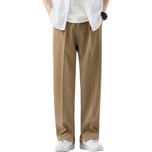 Men Summer Straight Ice Silk Trousers Comfort Stretch Waist Ice Silk Pants Elegant Suit Slim Men's Trouser