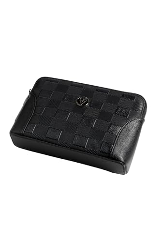 Pochette en cuir froid noir au motif bloc chic avec verrouillage biométrique