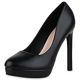  VAN HILL Damen Pumps High Heels Plateau Vorne Schuhe Stiletto Party Absatzschuhe Elegante Partyschuhe Leder-Optik Abendschuhe 212433 Schwarz 40
