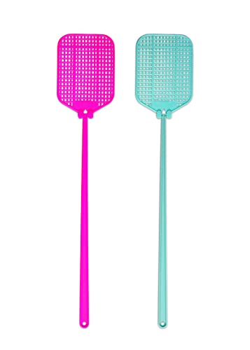 Aya Fly Swatter 2 Pack Flexible Strong Manual Swat Set With Long Handle Summer Colors Multi Pack (Pink Green) #TOP2