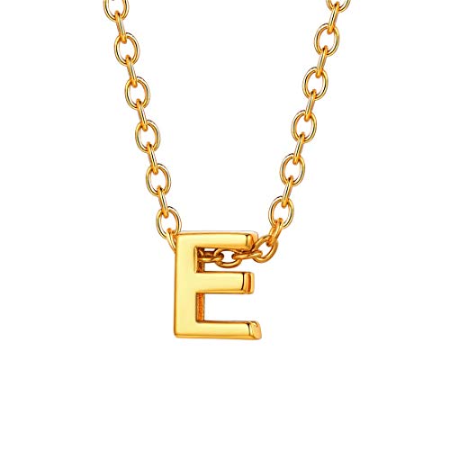 U7 Unique Tiny Initial Necklaces Women Girls Choker Alphabet Letter Jewelry 18K Gold Personalized Monogram Name Necklace E, with Adjustable Cable Rolo Chain 16