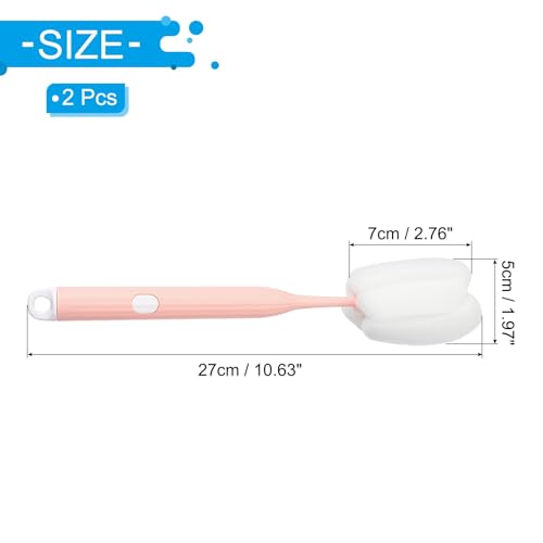Image of PATIKIL 10.7 Inch Bottle Soft Brush, 2 Pcs Soft Sponge Bottle Cleaner with White Plastic Long Handle Cup Brush Scrubber for Vase Bottle Pot Wine Glass Cup Mugs, Pink
