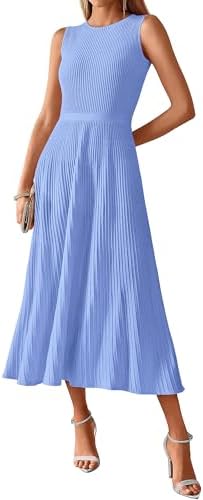 BTFBM Women Tank Midi Dress Summer Crewneck Sleeveless Pleated A Line Business Casual Formal Sweater Spring Dresses 2026