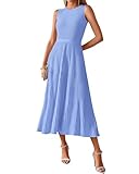 BTFBM Women Tank Midi Dress Summer Crewneck Sleeveless Pleated A Line Business Casual Formal Sweater Spring Dresses 2026(Sky Blue, Medium)