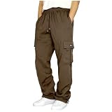 Men's Cargo Sweatpants Casual Fleece Joggers Loose Fit Open Bottom Athletic Pants for Men with Pockets Khaki XL