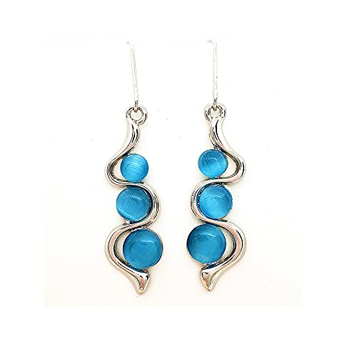 Ocean Blue Earrings for Women-Moonstone Drop Earrings|Elegant Dangle Hook Earrings| Fashion G-Plated Silver Round Earrings for Girls & Ladies