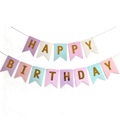 VGRDTM Happy Birthday Banner Bunting, Pastel Birthday Decorations - Pastel Letters Garland for Baby Boys Girls, Party, Home Garden Decoration