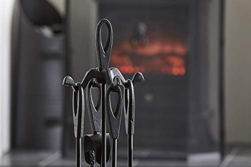 Black Coal Scuttle Hod Bucket Fireside Fuel Heavy Metal Bucket Fire Side with 5 Piece Cast Iron Companion Set