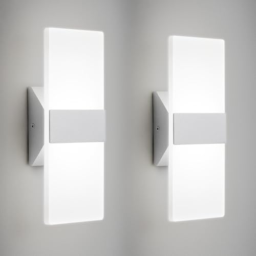 Modern LED Wall Sconces Set of Two, Dimmable Indoor Wall Lights, 2700K-5000K Adjustable, Hardwired Acrylic Wall Lamps for Living Room Bedroom Bathroom Hallway, 12 Inch, Brushed Nickel, Damp Rated, ETL