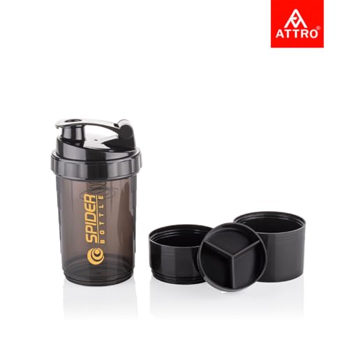 ATTRO Plastic Spider Shaker Bottle with Storage 300ml Protein Mixer Bottle with Compartment for Supplements, BPA-Free, Leakproof Gym Shaker Cup, Ideal for Workout, Gym, Travel Black - Image 2 thumbnail