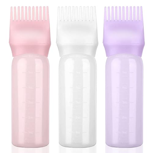 starfa lab 3 Pack Hair Dye Brush Bottle, Root Comb Applicator Bottle for Hair Root Comb Color Applicator Brush Hair Oil Squeeze Bottles 6 Ounce with Graduated Scale