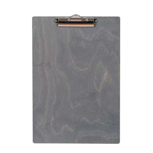 Bütic Holz Klemmbrett Standardform Clipboard A4 aus 3 mm Birkensperrholz und mit widerstandsfähigem Klarlack versiegelt, Farbe:Grau