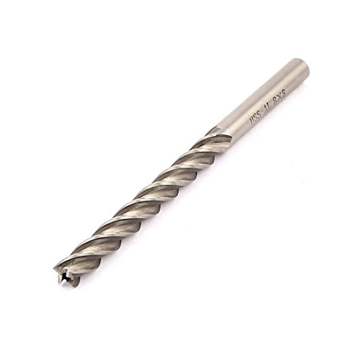 Image of uxcell 120mm Long 8mm Cutting Dia HSS-AL Straight Shank 4 Flutes End Mill