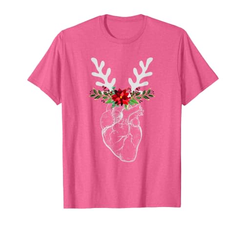 Nurse Heart Anatomy Reindeer Heart Cath Lab RN Cardiology Hu T-Shirt, Men, Pink Heather, X-Large