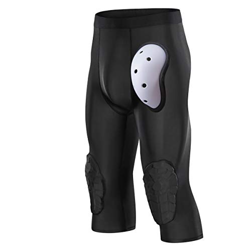 TUOY New Football Girdle with Cup, 3 Pad Padded Compression Pants Hip, Knee Protector Short