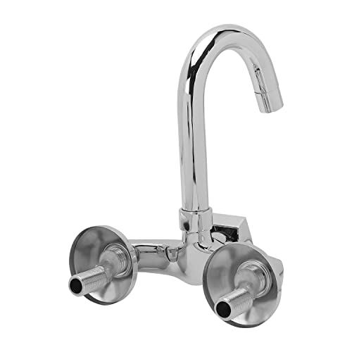 Image of Hindware Italian Collection F340027CP Elegance Hot and Cold Sink Mixer with Swivel Spout (Wall Mounted), Brass with Chrome Finish