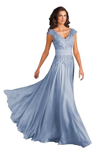 Women's Lace Applique Mother of The Bride Dresses for Wedding V-Neck Long Formal Evening Gowns