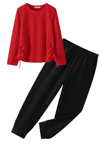 Yekaty 6t Girls Clothes Long Sleeve Red Shirts and Pants Set Fall Winter Teen Girl Clothes Size 6 Christmas Outfits