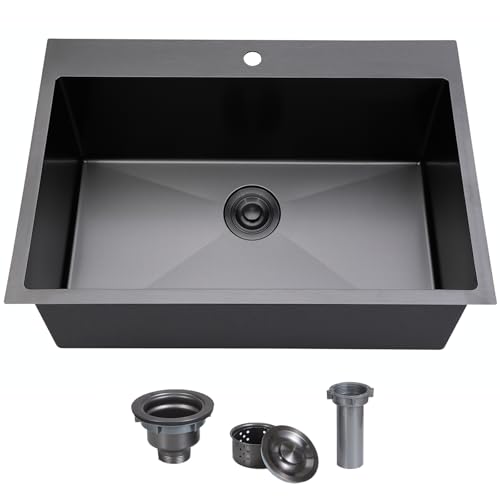 SHACO 28in Black Kitchen Sink, 9in deep single bowl