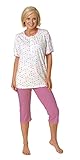 Übergrössen Damen Capri Pyjama Schlafanzug, Kurzarm mit Knopfleiste in toller Punkte-Optik, Farbe:pink, Größe:56-58