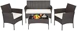 FDW Patio Furniture 4 Piece Patio Set Chairs Wicker Sofa Outdoor Rattan Conversation Sets Bistro Set Coffee Table for Yard or Backyard (Brown)