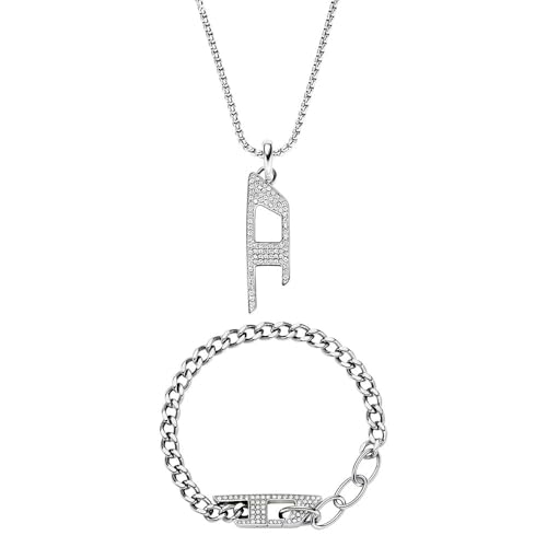 Set collier et bracelet Diesel D argenté pour un style urbain masculin