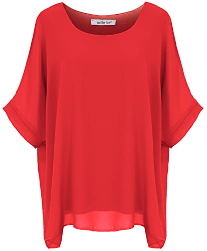 Van Der Rich ® - Bluse aus Mousseline mit Innenfutter (Made in Italy) - Damen (Rot, L-XL) Cover