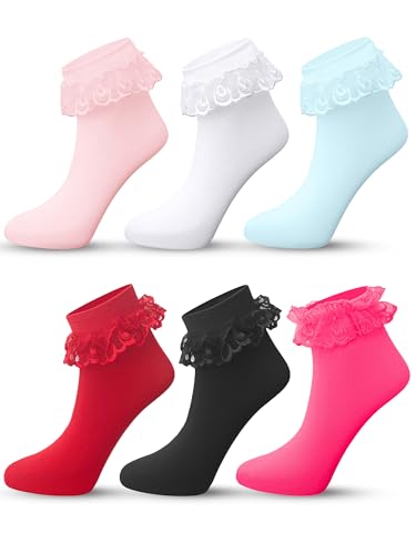 Womens Ruffle Socks Nylon Lace Frilly Ankle Socks for Women