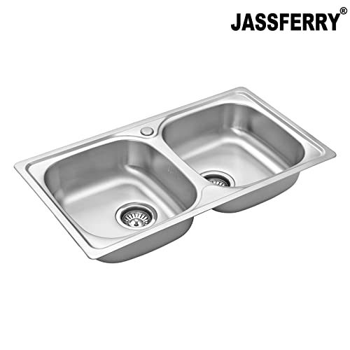 JASSFERRY Évier de cuisine 2 Cuve double en acier inoxydable, évier à encastrer, avec vidage, 80 x 44 cm – vue 4