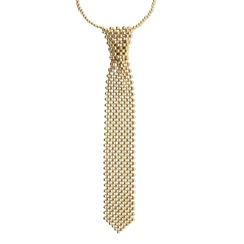 LJBFNN Pearls Neck Tie Artificial Pearl Womens Ties Handmade Weaving Necklace Beaded Necktie for Women Girls Uniform Shirt (Gold)