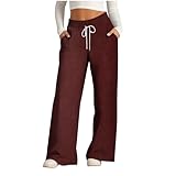 Womens Wide Leg Corduroy Pants - Fall Winter Fashion Clothes High Waisted Drawstring Loose Comfy Cotton Trousers Wine Wide Leg Casual Pants for Women 3X