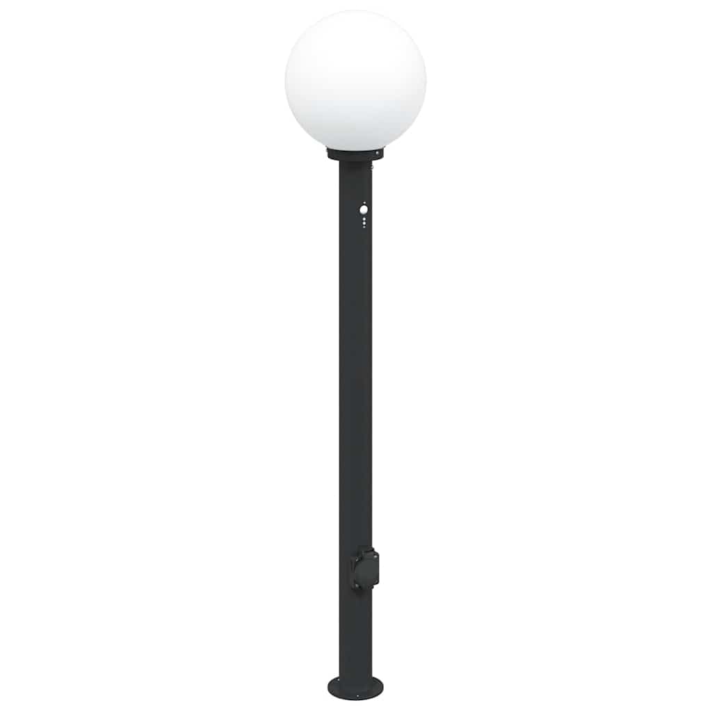 Zestaw 3 słupków z gniazdkiem, 120 cm, kolor czarny, IP44, lampa stojąca z czujnikiem ruchu PIR i wbudowanym gniazdem ze stali nierdzewnej, do ogrodu, na taras i wjazd