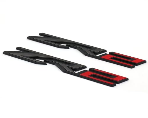 Image of 3PCS Matte Black Red Fender Rear ZR2 Emblem Badge Compatible with Silverado Colorado (Black Red)