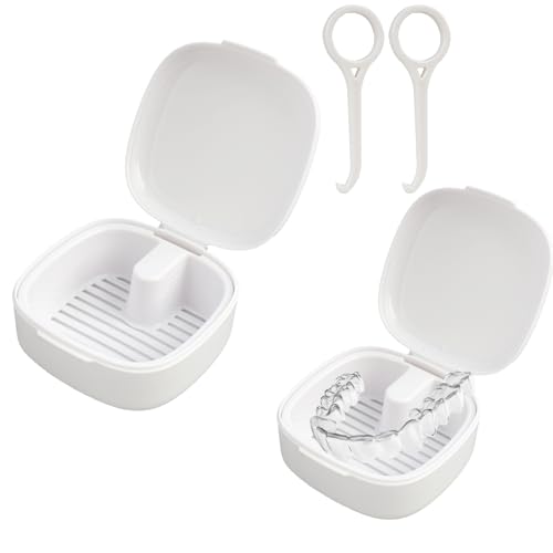 7.8x7.8x3.8cm Boite Dentier, Boîte à appareil dentaire, avec et Filtre, Conteneur Portable pour Nettoyage et Conservation de Prothèses, Appareils Dentaires...