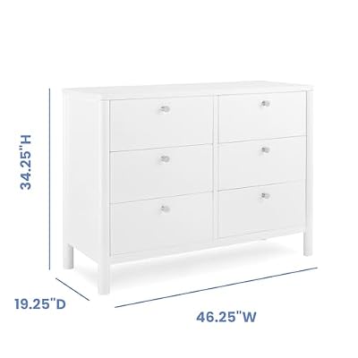 Delta Children Brooks 6 Drawer Dresser with Interlocking Drawers (Includes 3 Sets of Knobs Choose from Natural, Brushed Nickel & Melted Bronze), Bianca White