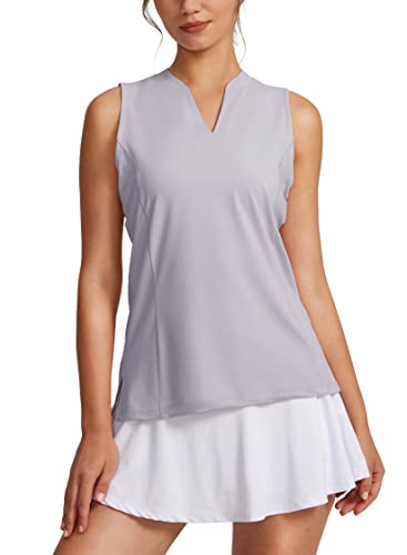 Obla Women's Sleeveless Golf Shirt V-Neck Lightweight Dry Fit Tennis Tank Tops Polo Shirts For Women(Light Grey_S) #TOP4