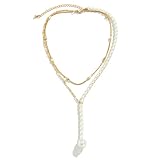 Ayoiow Placcato Oro Collana A più Strati Collana A 2 Strati Collane da Donna Vintage Perla Stile 932