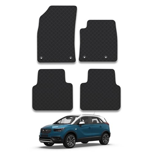 Rubber Car Mats Compatible with Vauxhall Crossland X (2017+) Tailored Fit Car Floor Mats Set Accessory Custom Fit Anti-Slip Backing Heavy-Duty Waterproof Easy-Clean Durable All Weather Full Coverage