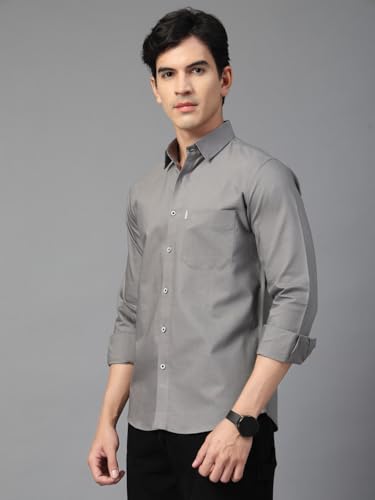 Image of Majestic Man Solid Cotton Casual Shirt - Slim Fit, Full Sleeves, Premium Button Closure