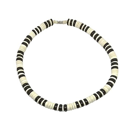Hawaiian Jewelry 10mm Black and White Coconut Bead Surfer Necklace