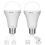 Ostwiki 2 Pack Emergency Rechargeable Light Bulbs,Battery Operated Backup Light Bulb 9W E27 8500K 1200mAh White Equivalent Self-Charging LED Light Bulbs for Power Outage Camping Outdoor Activity